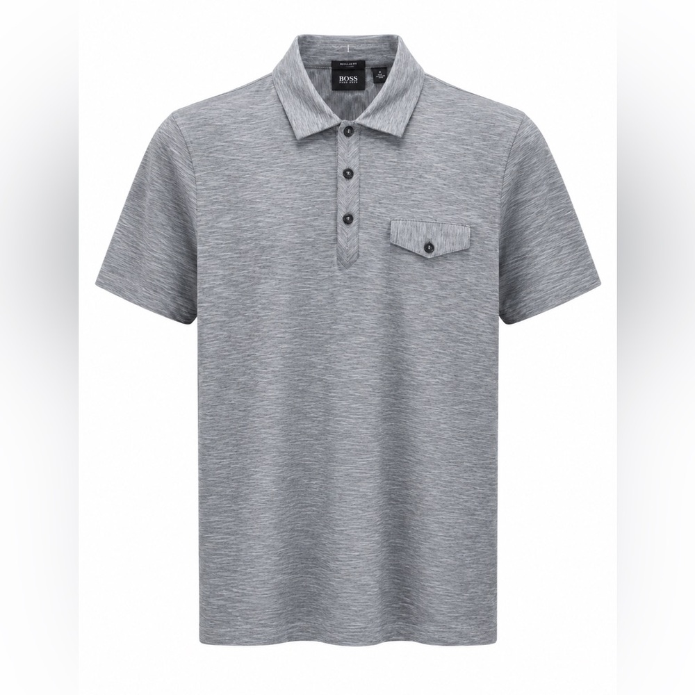 BOSS Regular Fit Heather Gray Short-Sleeve Polo with Chest Pocket